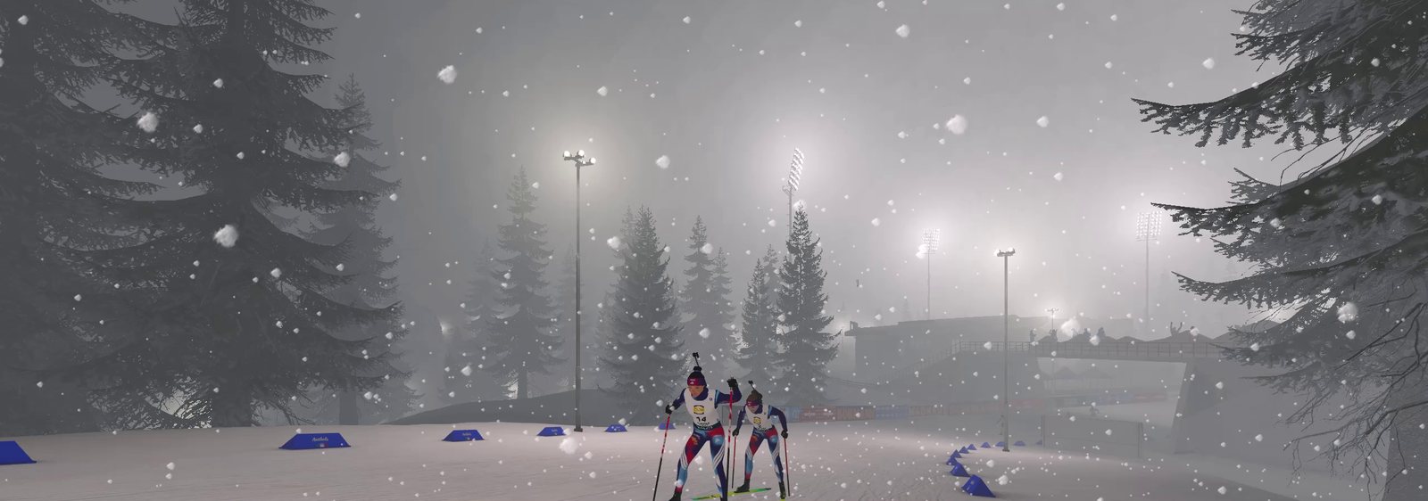 A night race at Antholz in heavy snow