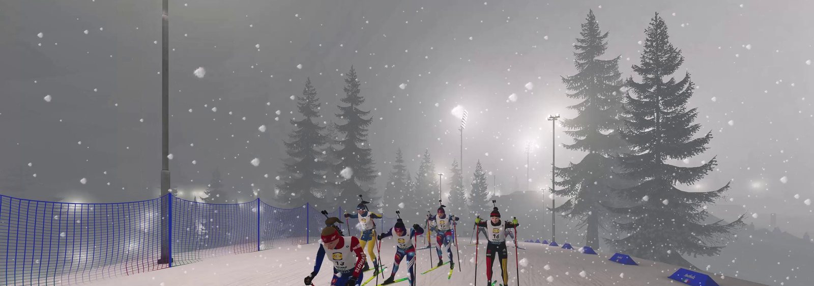 A group on the course at Antholz: the bots hold their own racing line and fight for position
