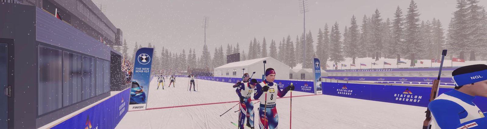 The finish at Oberhof: the time is taken when the toe of the boot crosses the red line