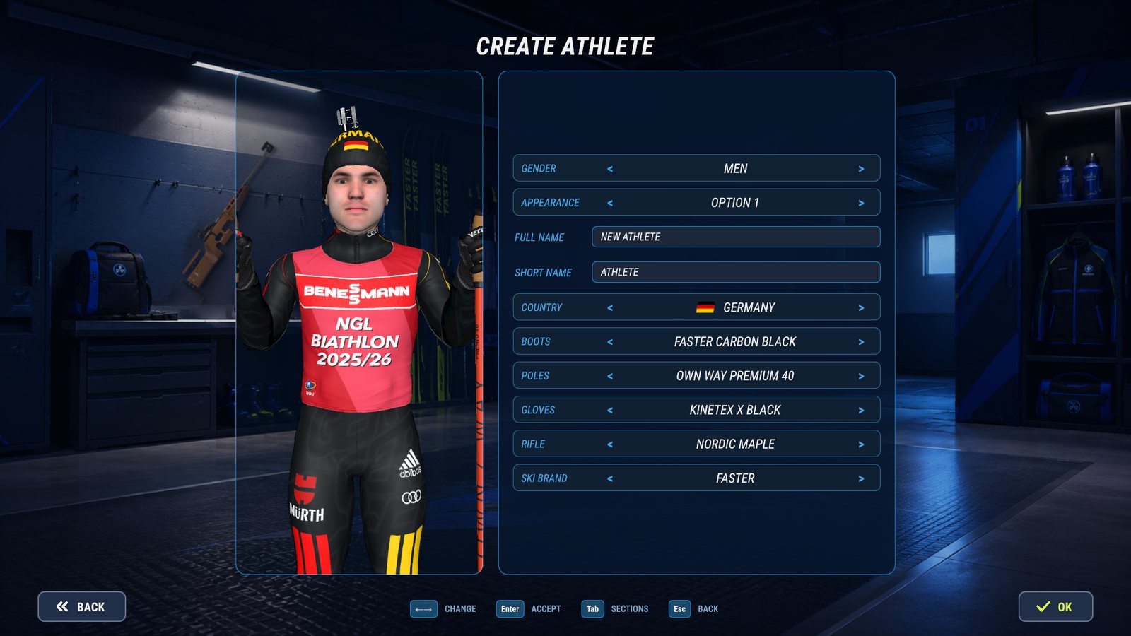The Create athlete screen: the model changes with every choice